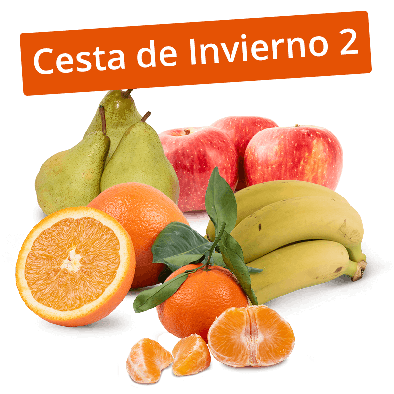 Cesta de Invierno 2, Manzanas Rojas, Peras Condesa, Plátanos, Mandarinas y Naranjas