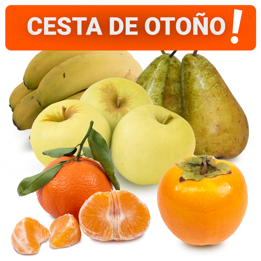 Cesta Persimón, Manzanas Golden, Pera, Plátanos, y Mandarinas