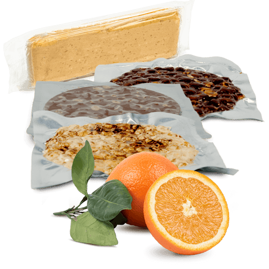 Cesta Naranja de mesa 10Kg, 1 Turrón Guirlache, 1 Turrón de Chocolate, 1 Turrón Blando  y 1 Turrón Duro