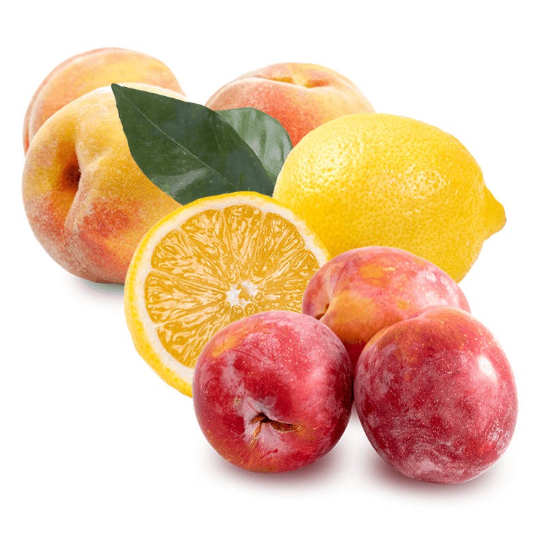 Cesta Ciruelas Limones y Melocotones - FrutaMare