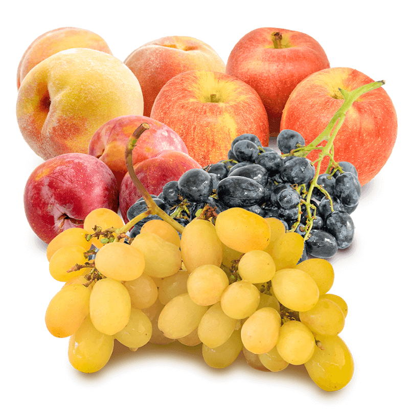 Cesta Uva blanca, Uva negra, Ciruelas, Melocotón y Manzanas - FrutaMare
