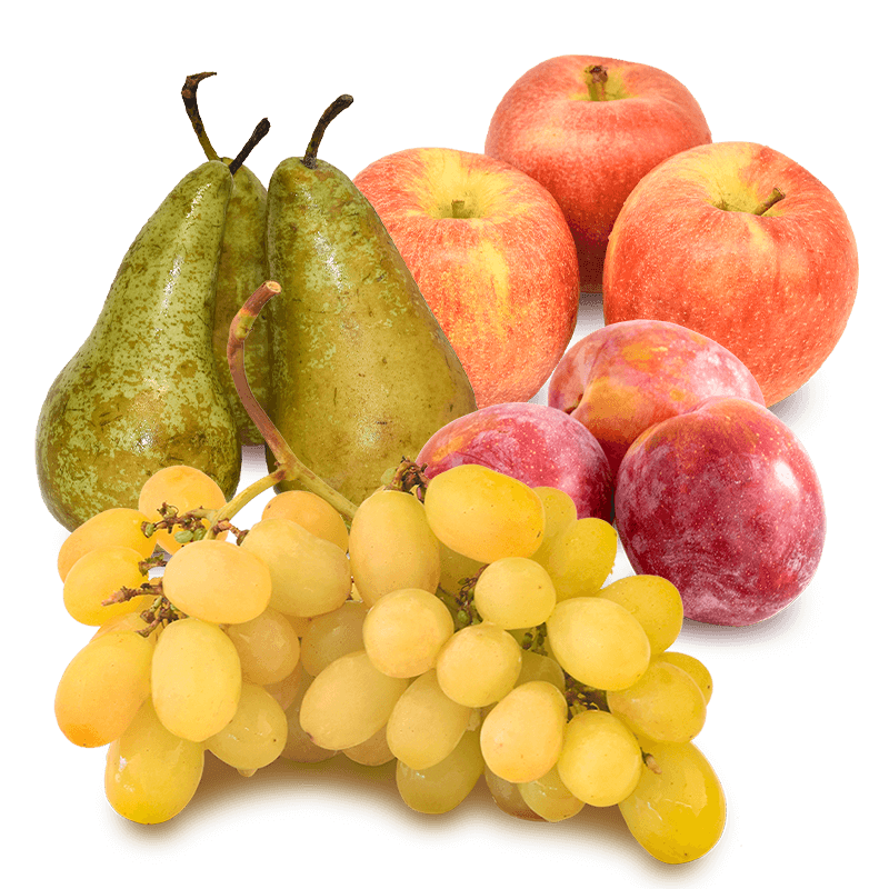 Cesta Uva blanca, Ciruelas, Peras conferencia y Manzanas - FrutaMare