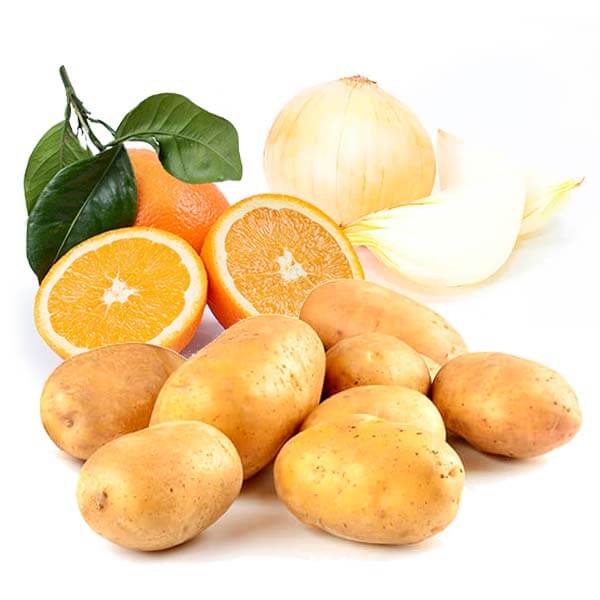 Cesta Mini Naranjas Estándar, Patatas y Cebollas - FrutaMare