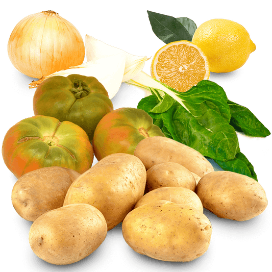 Cesta Patatas, Cebollas, Tomates, Limones y Acelgas - FrutaMare