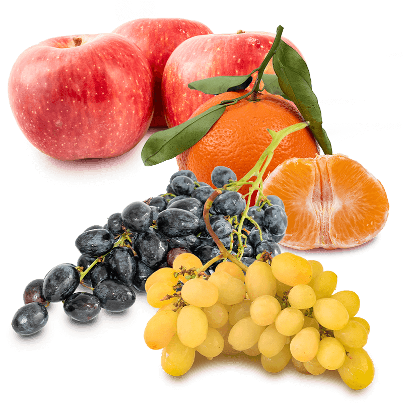 Cesta Uva blanca,Uva Negra, manzanas y mandarinas - FrutaMare